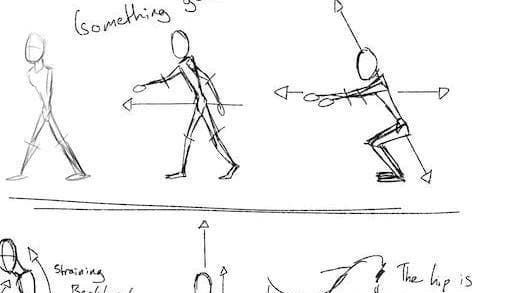 A series of sketches showing body mechanics.
